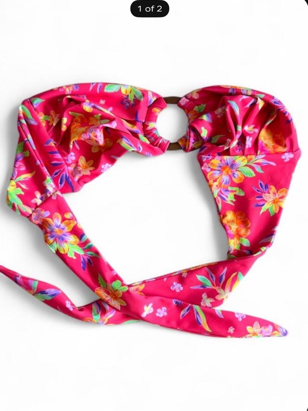 Kulani Kinis Hot Pink Floral Bikini Top with Multicolor Flowers